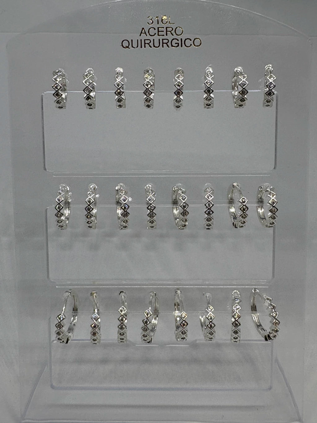1001C Aritos de acero blanco con strass x12