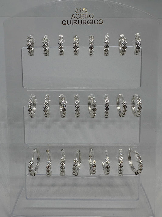 1001C Aritos de acero blanco con strass x12