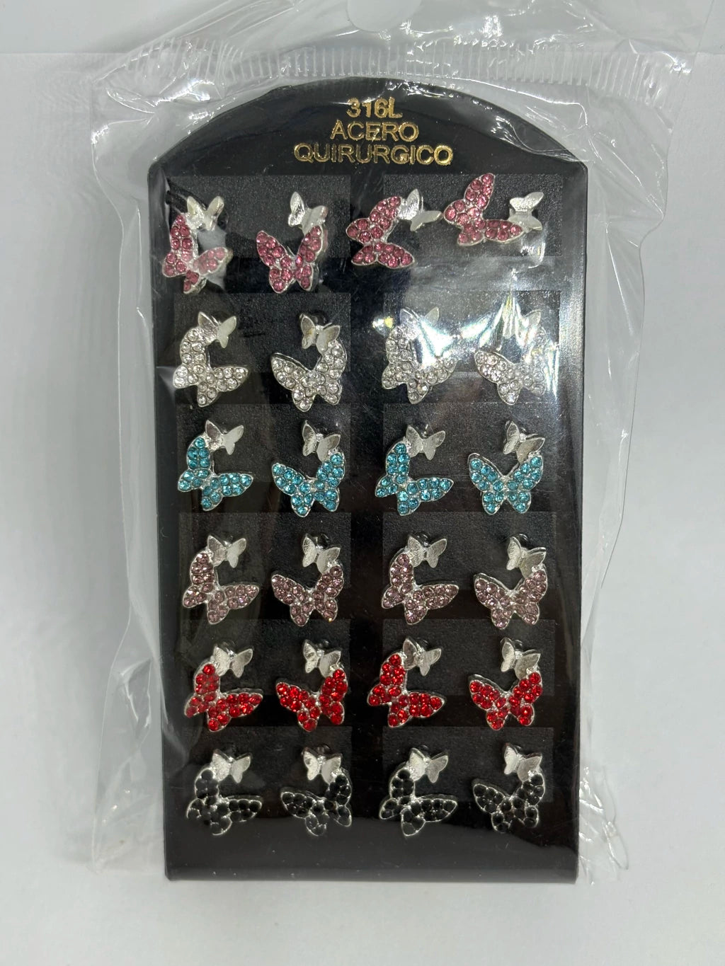 605C Aritos de acero blanco con strass x12