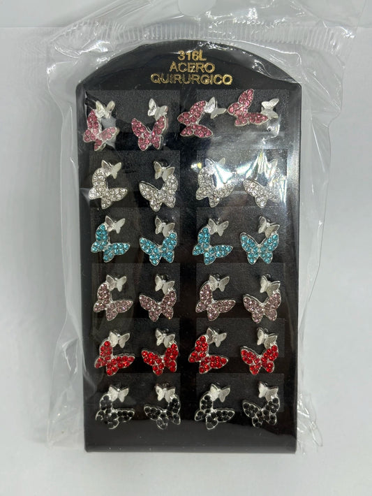 605C Aritos de acero blanco con strass x12