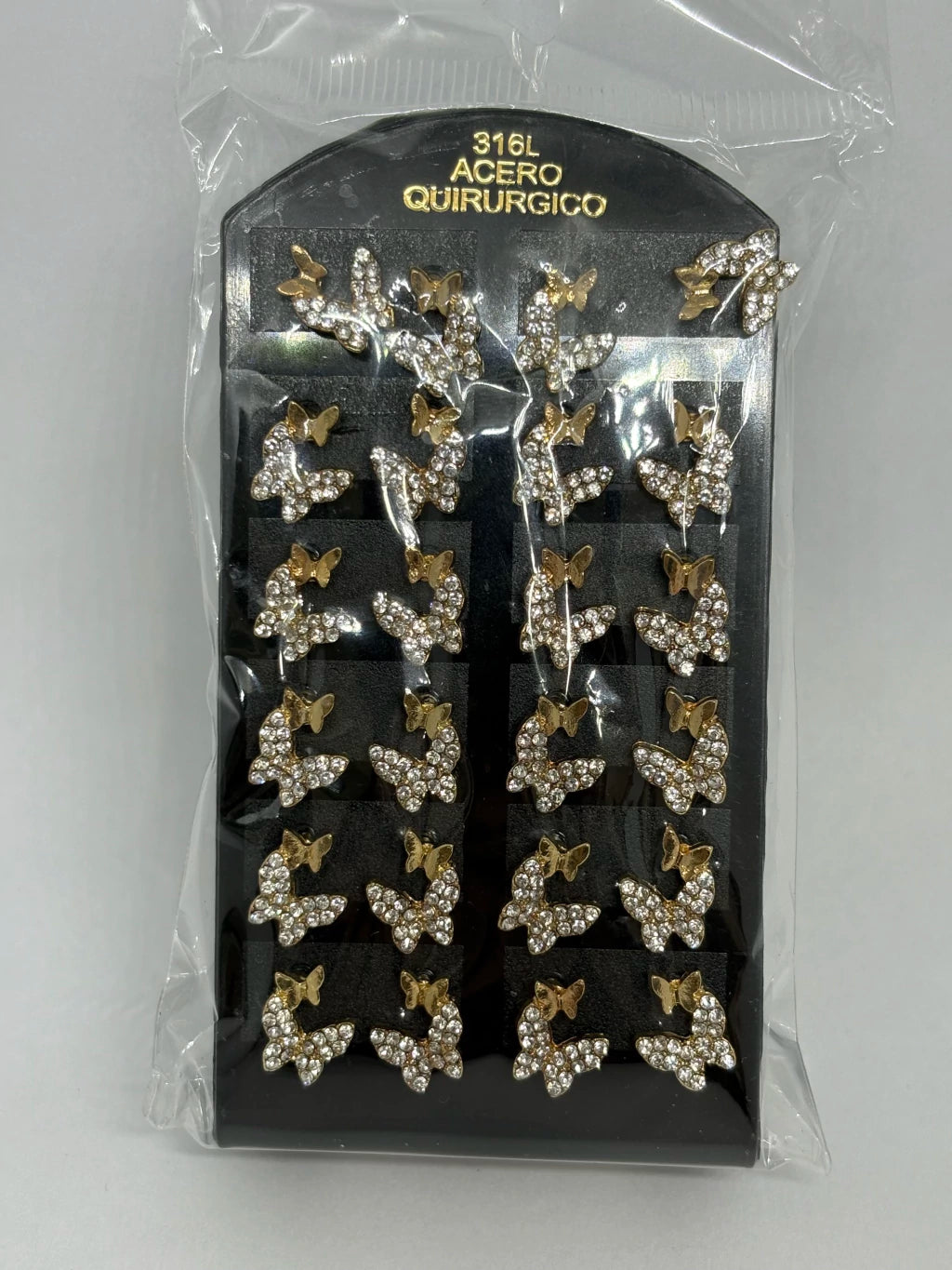938 Aritos de acero dorado con strass x12