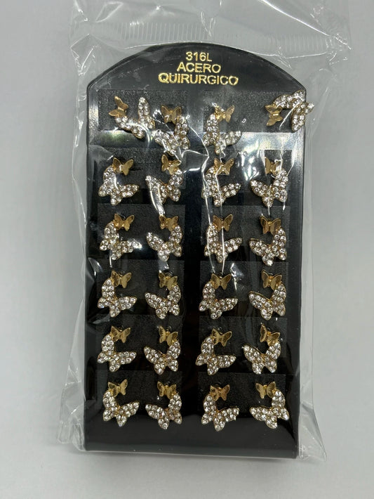938 Aritos de acero dorado con strass x12