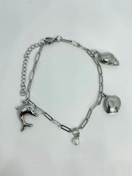 Pulsera de acero con dijes de estilo marino(entrega al azar)