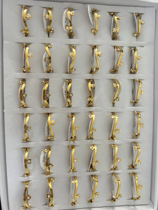879B anillos de acero dorado con strass