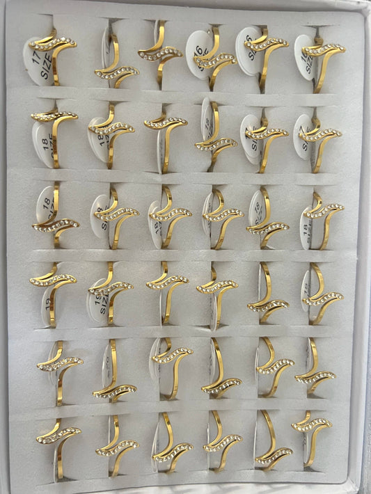 876B anillos de acero dorado con strass
