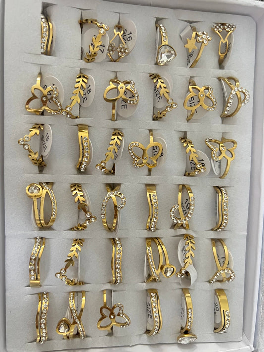728B anillos de acero dorado con strass