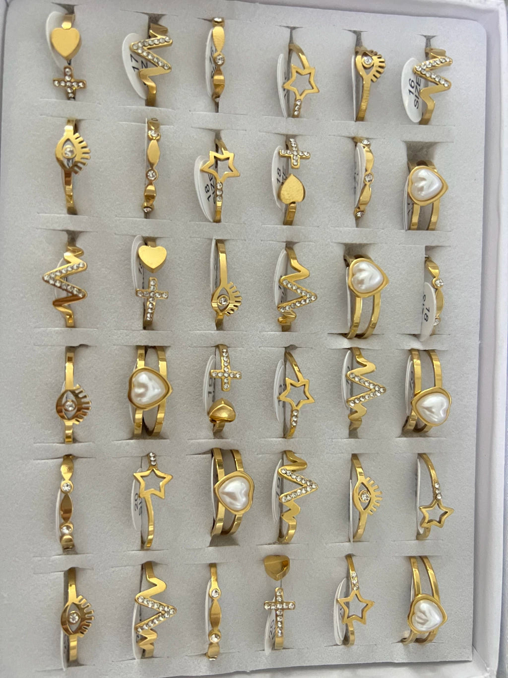 405B anillos de acero dorado con strass
