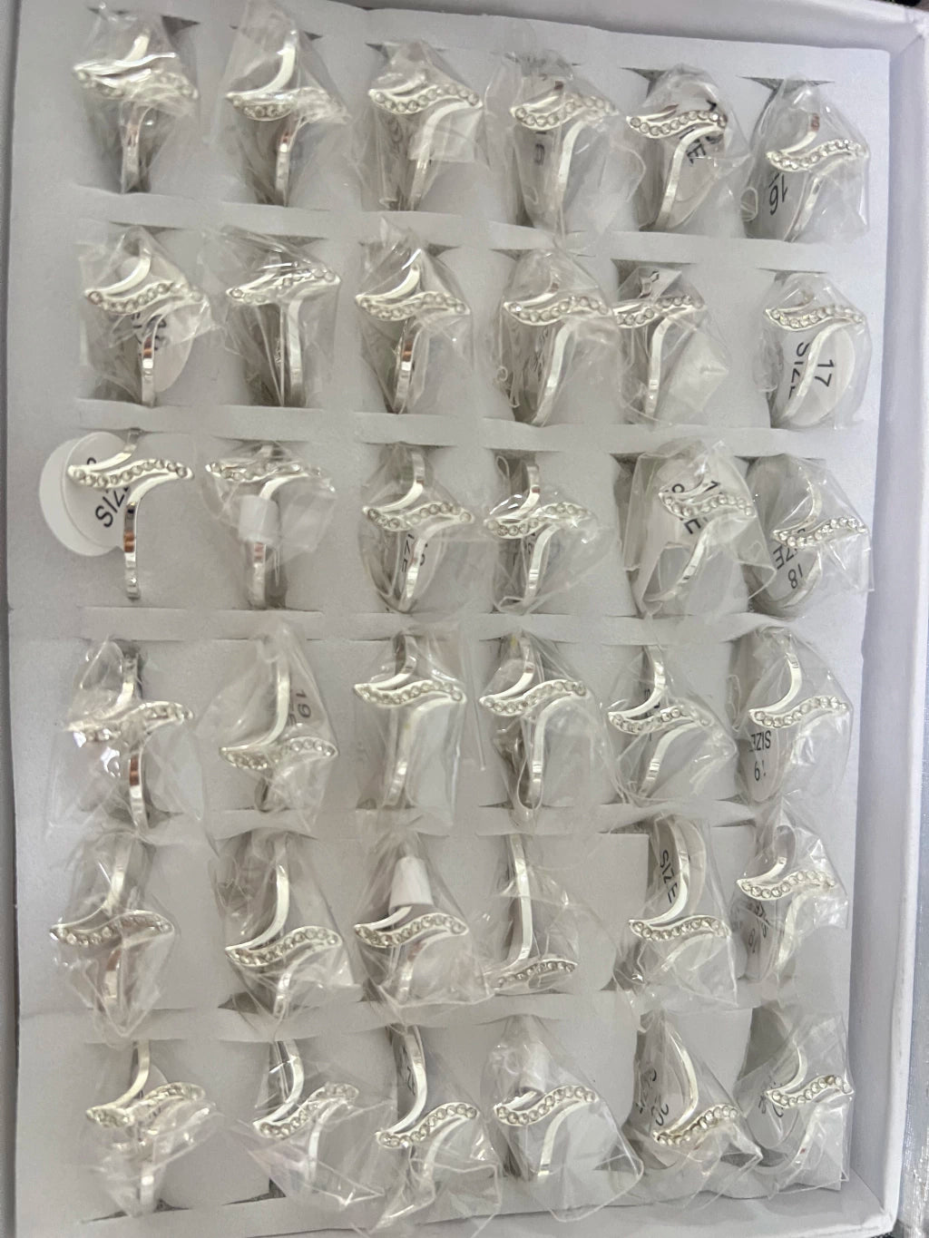 876C anillos de acero blanco con strass