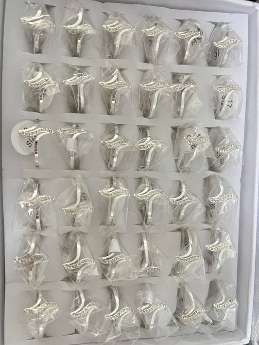 876C anillos de acero blanco con strass