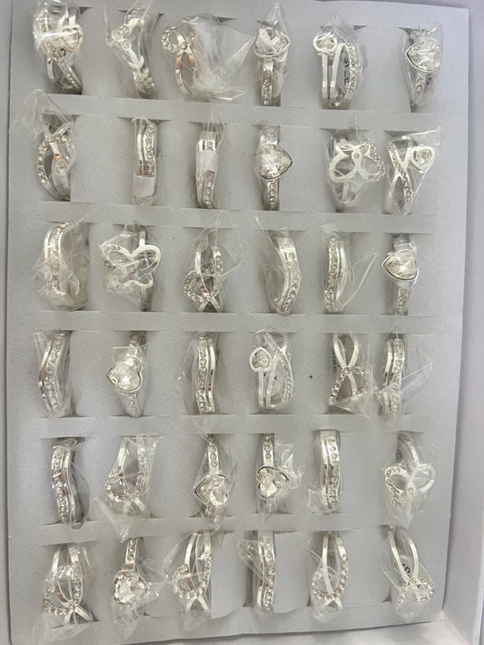 728C anillos de acero blanco con strass
