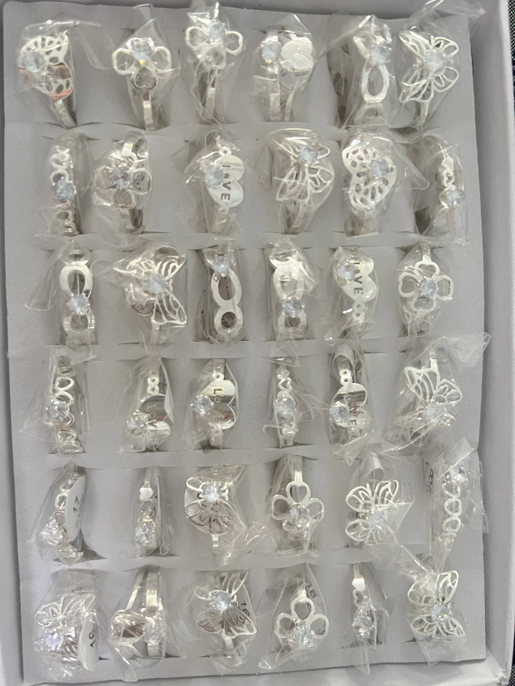 726C anillos de acero blanco con strass