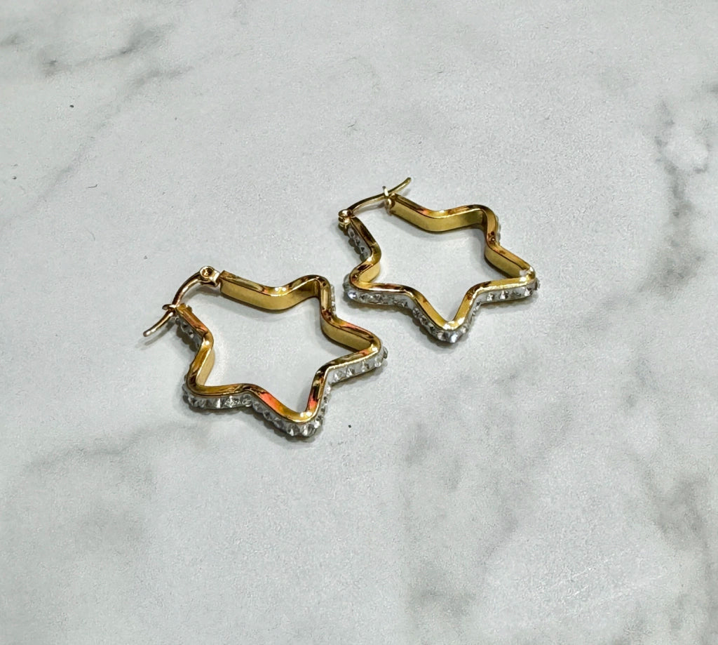 Aros con piedras forma estrella acero dorado X12
