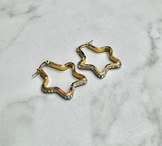 Aros con piedras forma estrella acero dorado X12