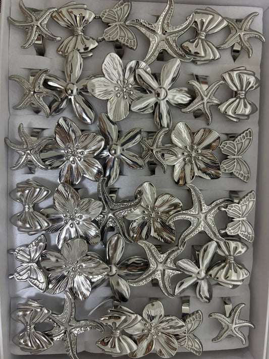 30179-182 anillos de acero plateado