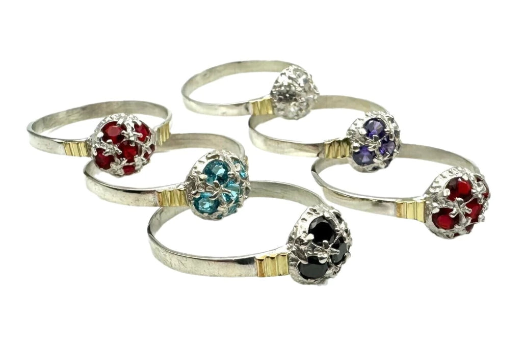 Anillo Frutilla Plata y Oro 6 Piedras AN105