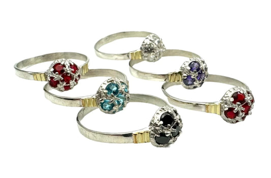 Anillo Frutilla Plata y Oro 6 Piedras AN105