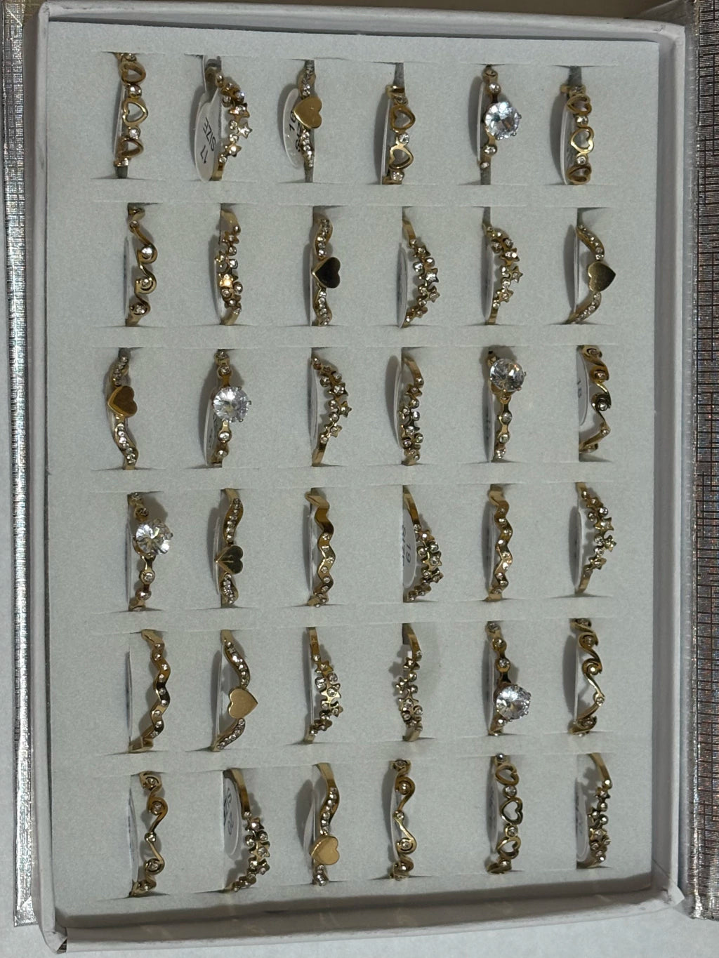 861B anillos de acero dorado con strass