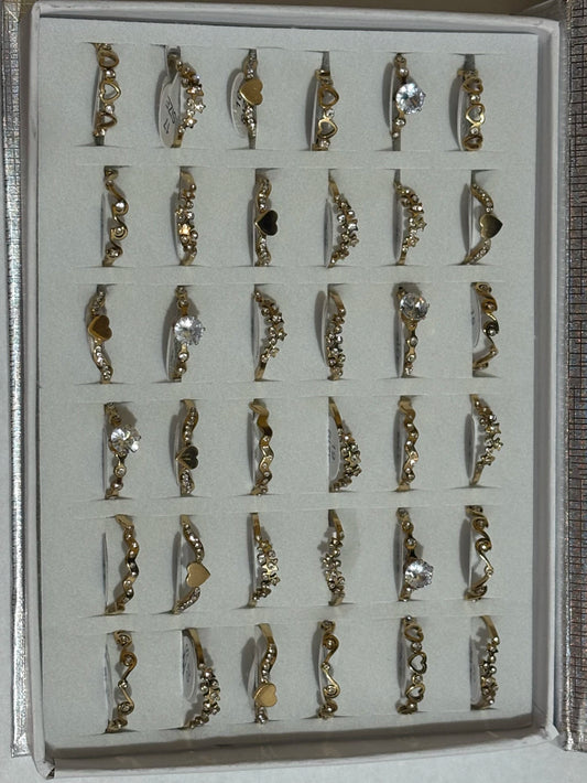 861B anillos de acero dorado con strass