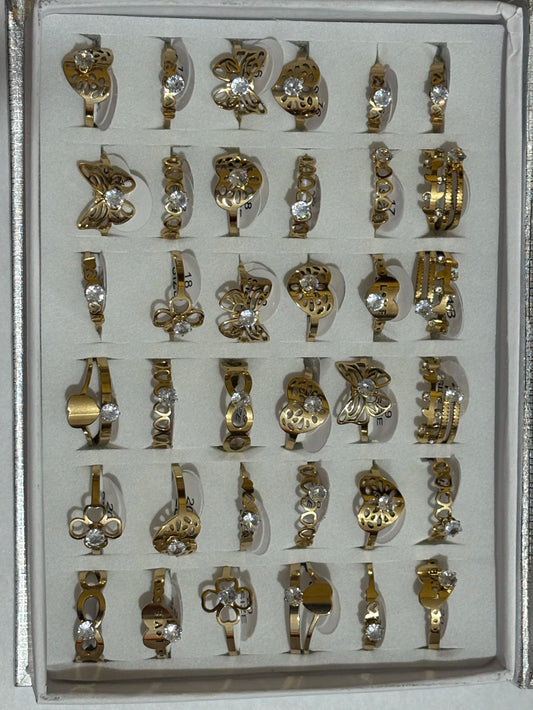 726B anillos de acero dorado con strass