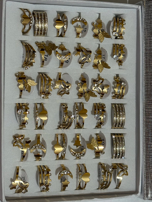 722B anillos de acero dorado con strass