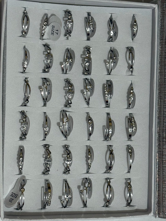871A anillos de acero plateado con strass