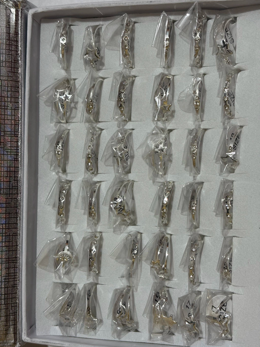 729C anillos de acero blanco con strass