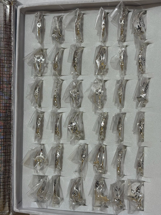 729C anillos de acero blanco con strass
