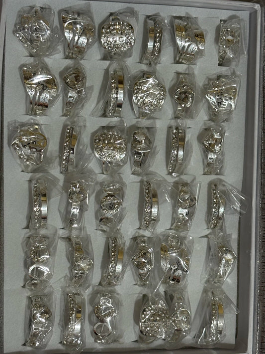716C anillos de acero blanco con strass