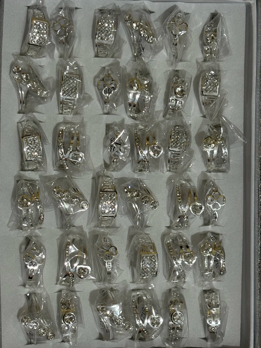 1198C anillos de acero blanco con strass