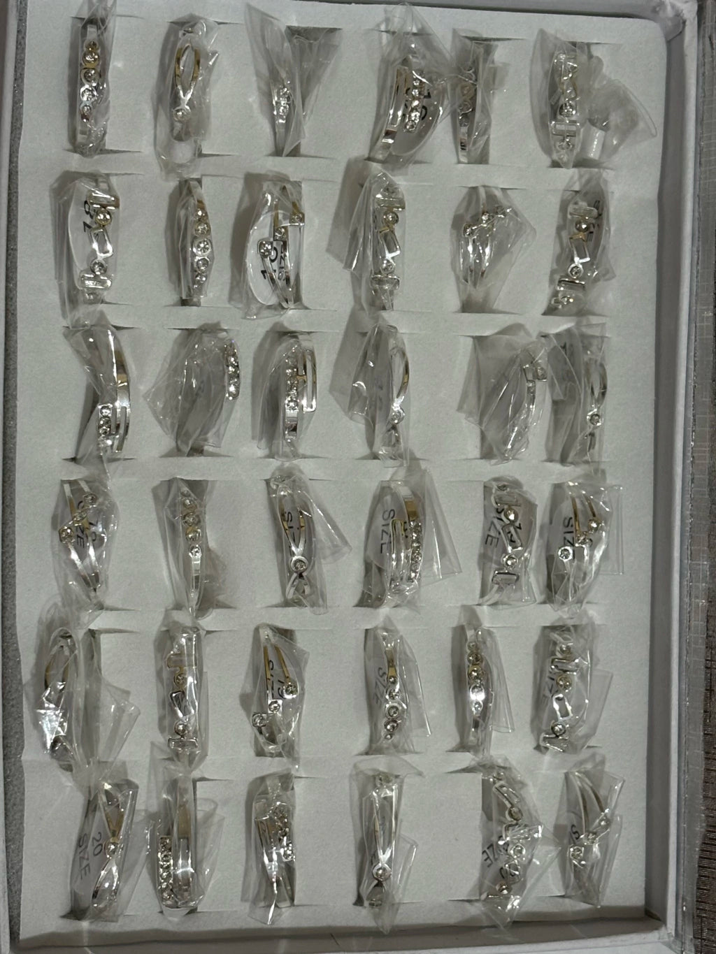 871C anillos de acero blanco con strass