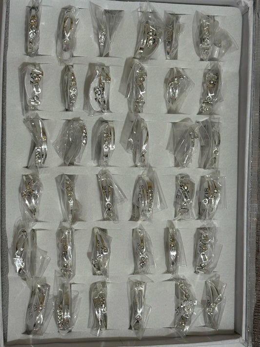 871C anillos de acero blanco con strass