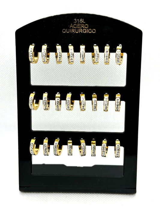 -8B Aro cubana con strass acero dorado X12