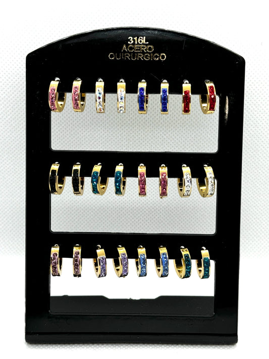-9B Aro cubana con strass acero dorado X12