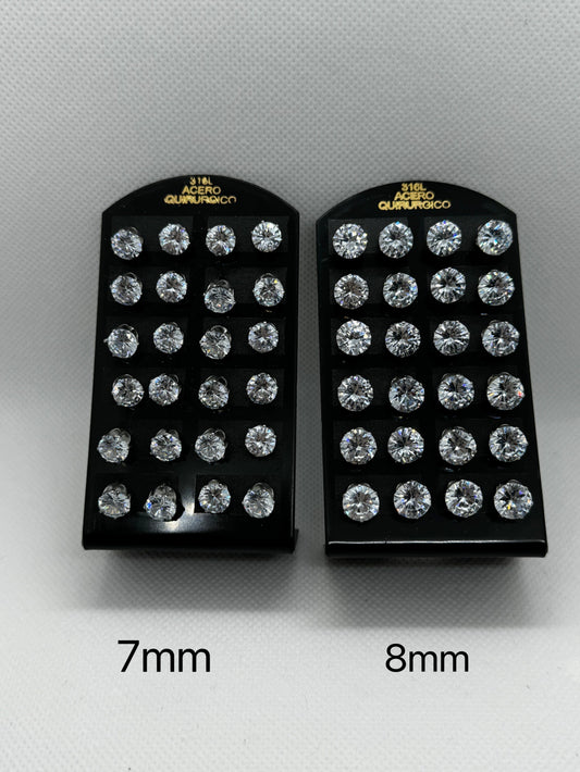 -4 Aritos por 12 diamante redondo 7mm