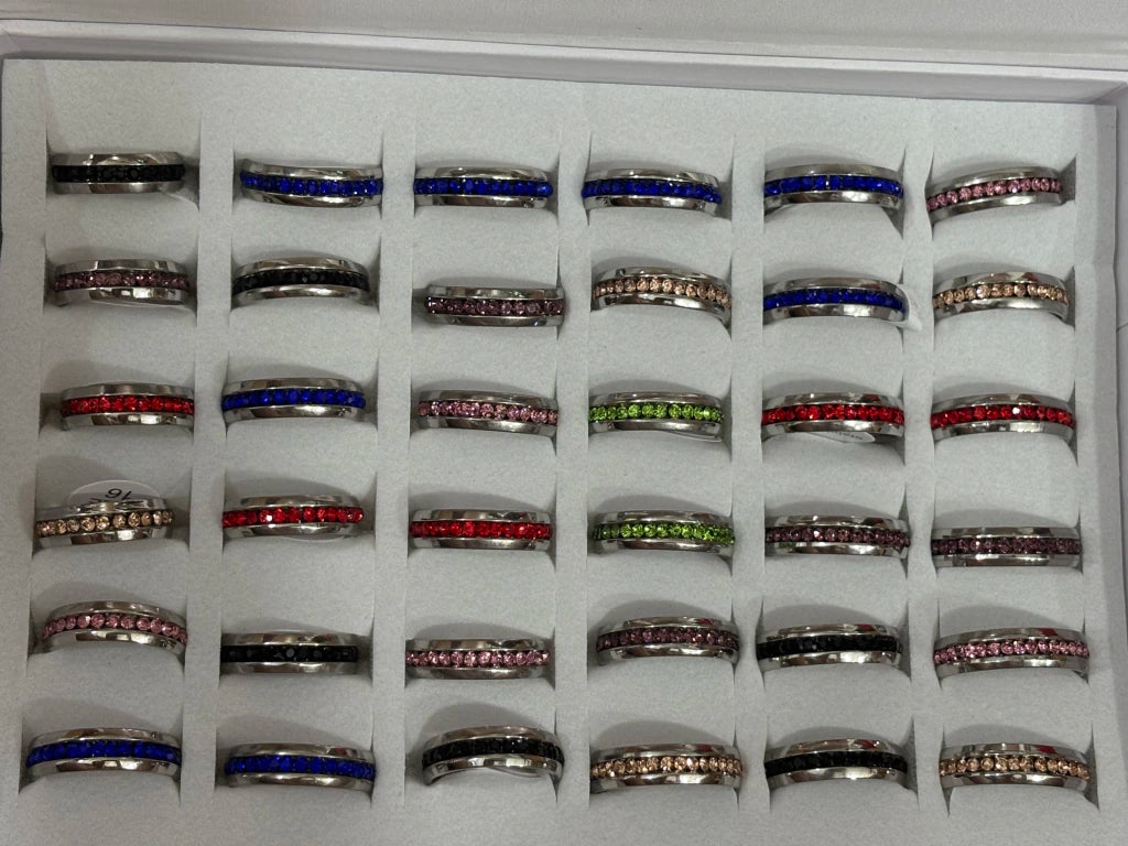 30156-2 Anillos de acero plateado con strass