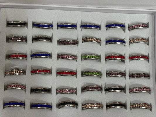 30156-2 Anillos de acero plateado con strass