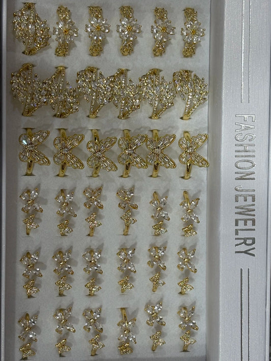 30015-B Anillos de acero dorado con strass
