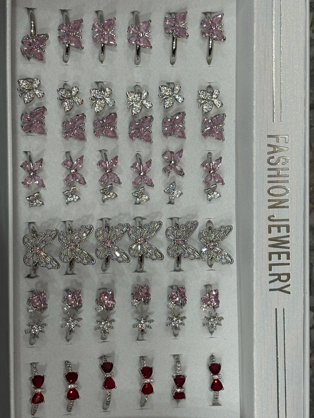 30016-A Anillos de acero plateado con strass
