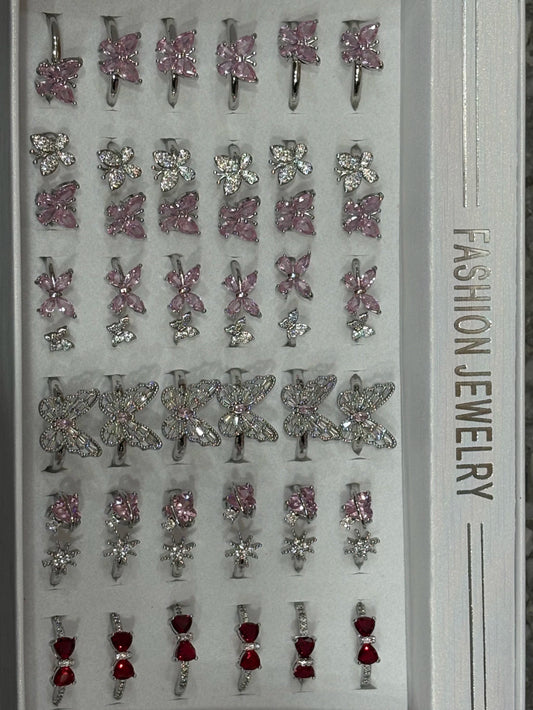 30016-A Anillos de acero plateado con strass