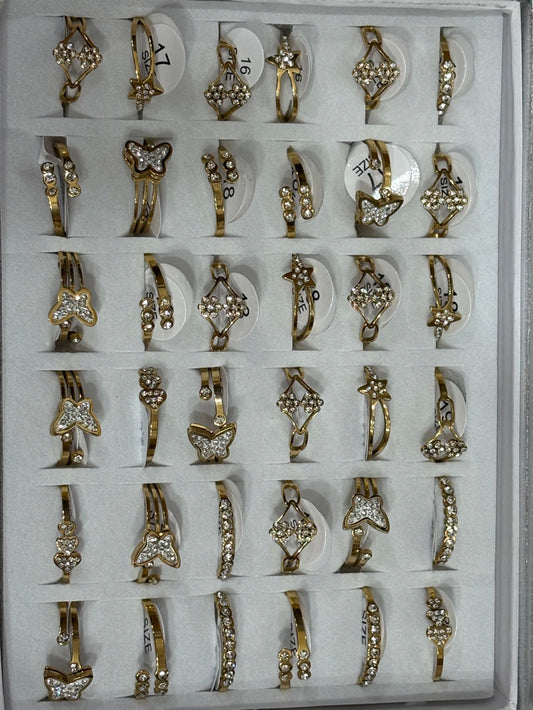 868-B Anillos de acero dorado con strass