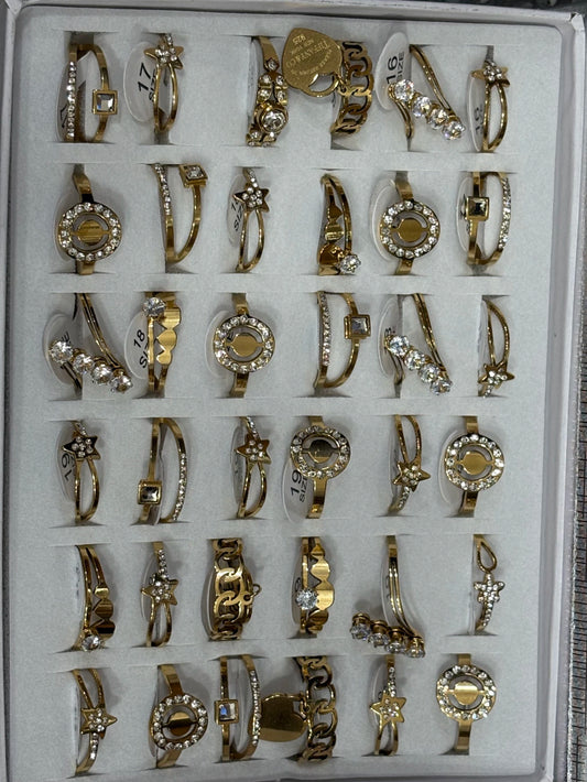 730-B Anillos de acero dorado con strass