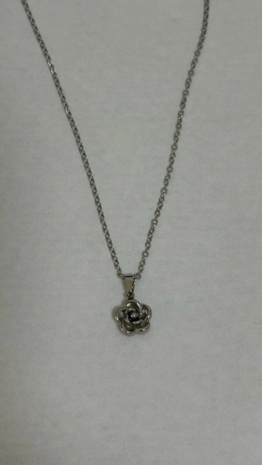 Collar de acero plateado con dije