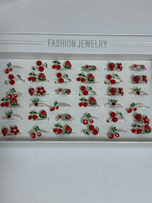 300010C Anillos ajustables de cereza y frutilla