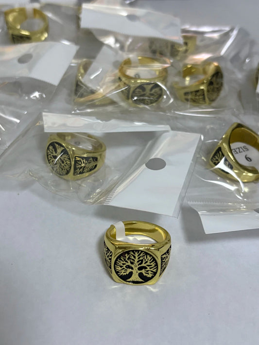 35-Anillos de acero dorado (7-13size)