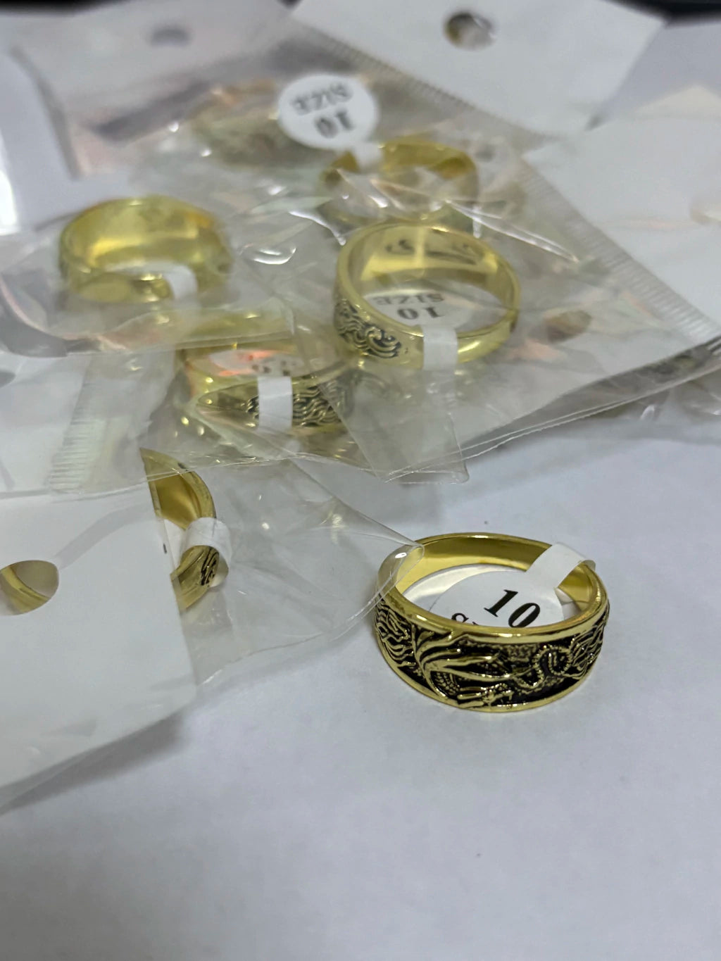 6-Anillos de acero dorado (7-13size)