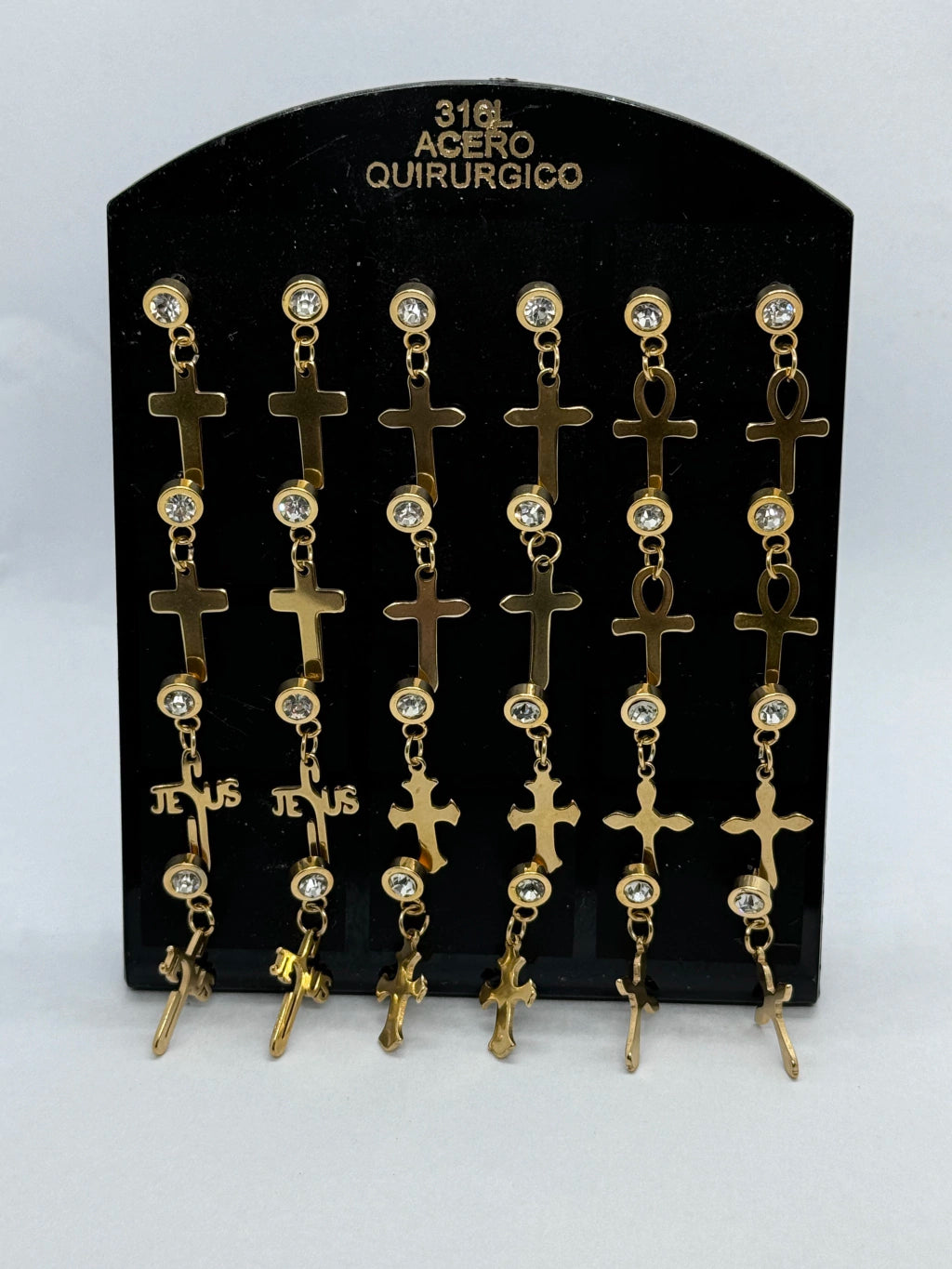 -46B Aritos con piedras y colgante acero dorado