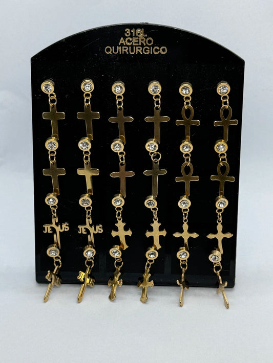 -46B Aritos con piedras y colgante acero dorado