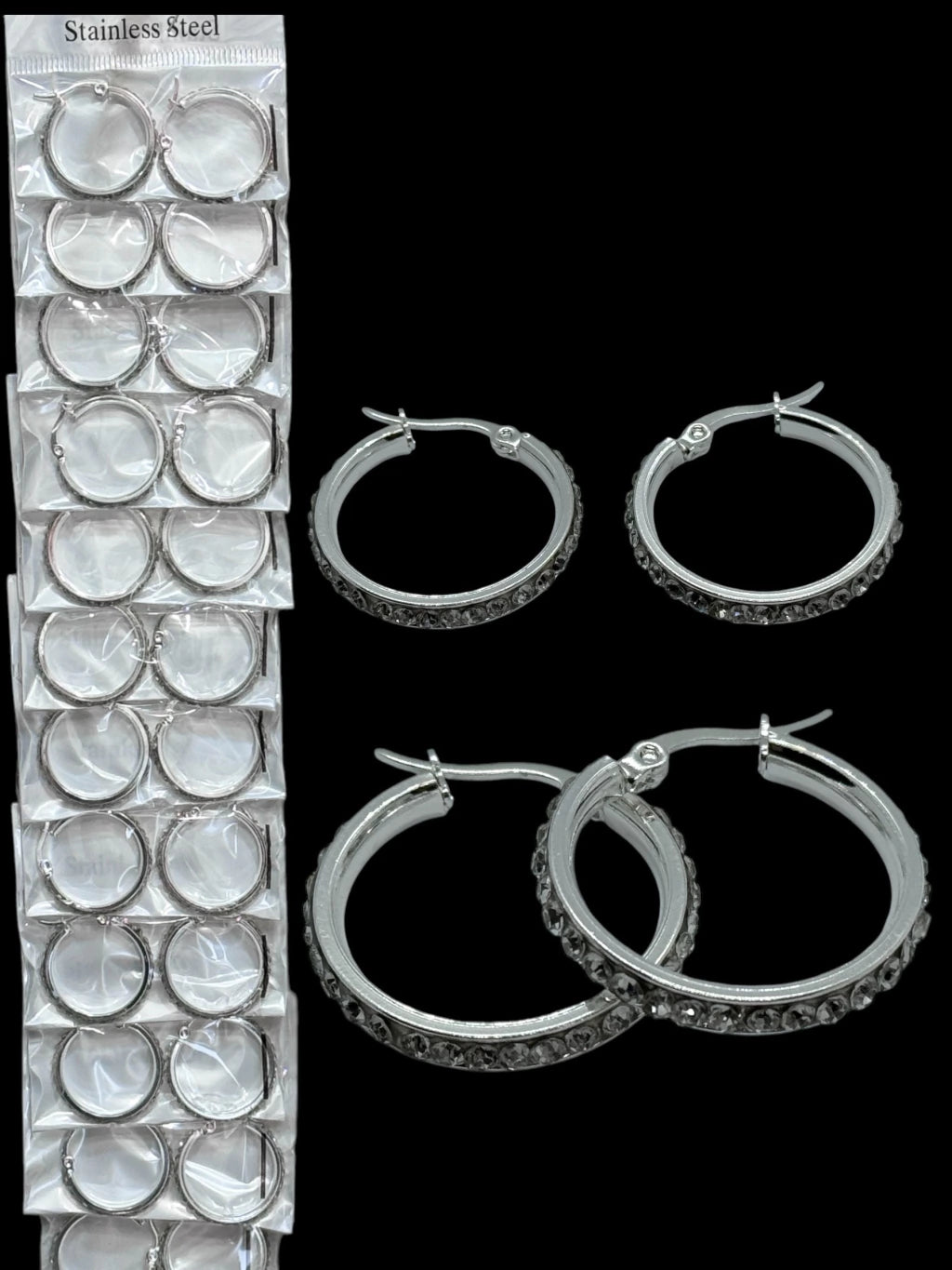 -98C Argollas de acero blanco con strass 30mm