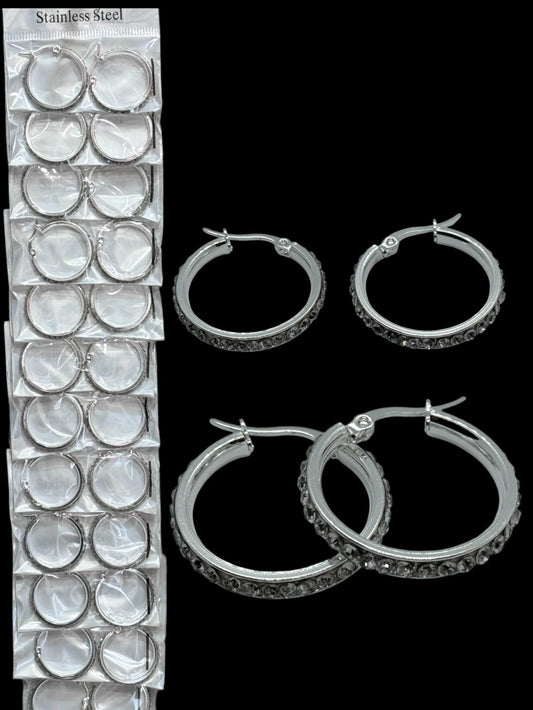 -98C Argollas de acero blanco con strass 30mm