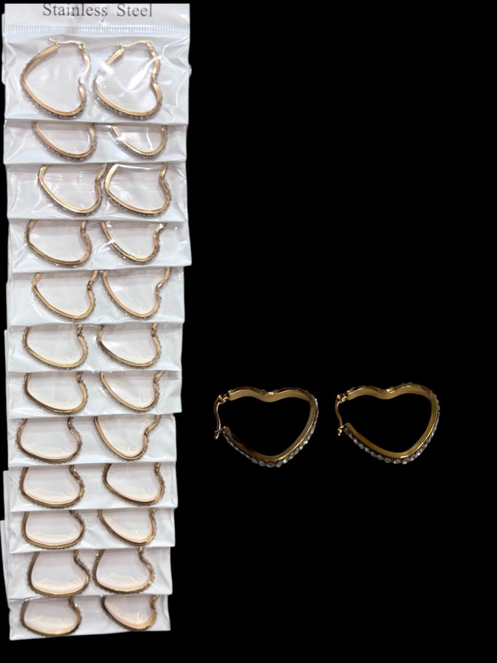 -99B aros de corazón con atrass x12 acero dorado